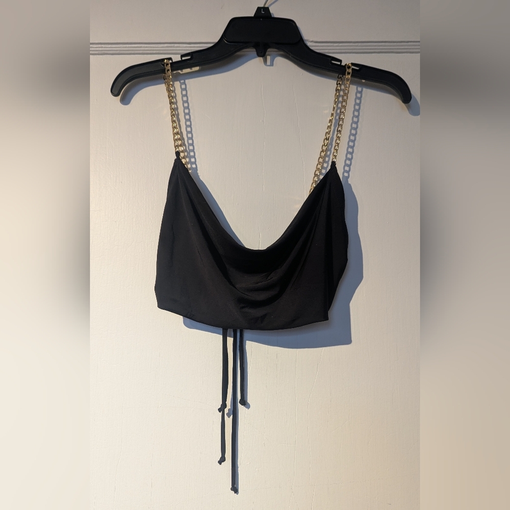 Cherry Mellow Women's Dressy Cropped Top With The Gold Tone Metal Straps.
